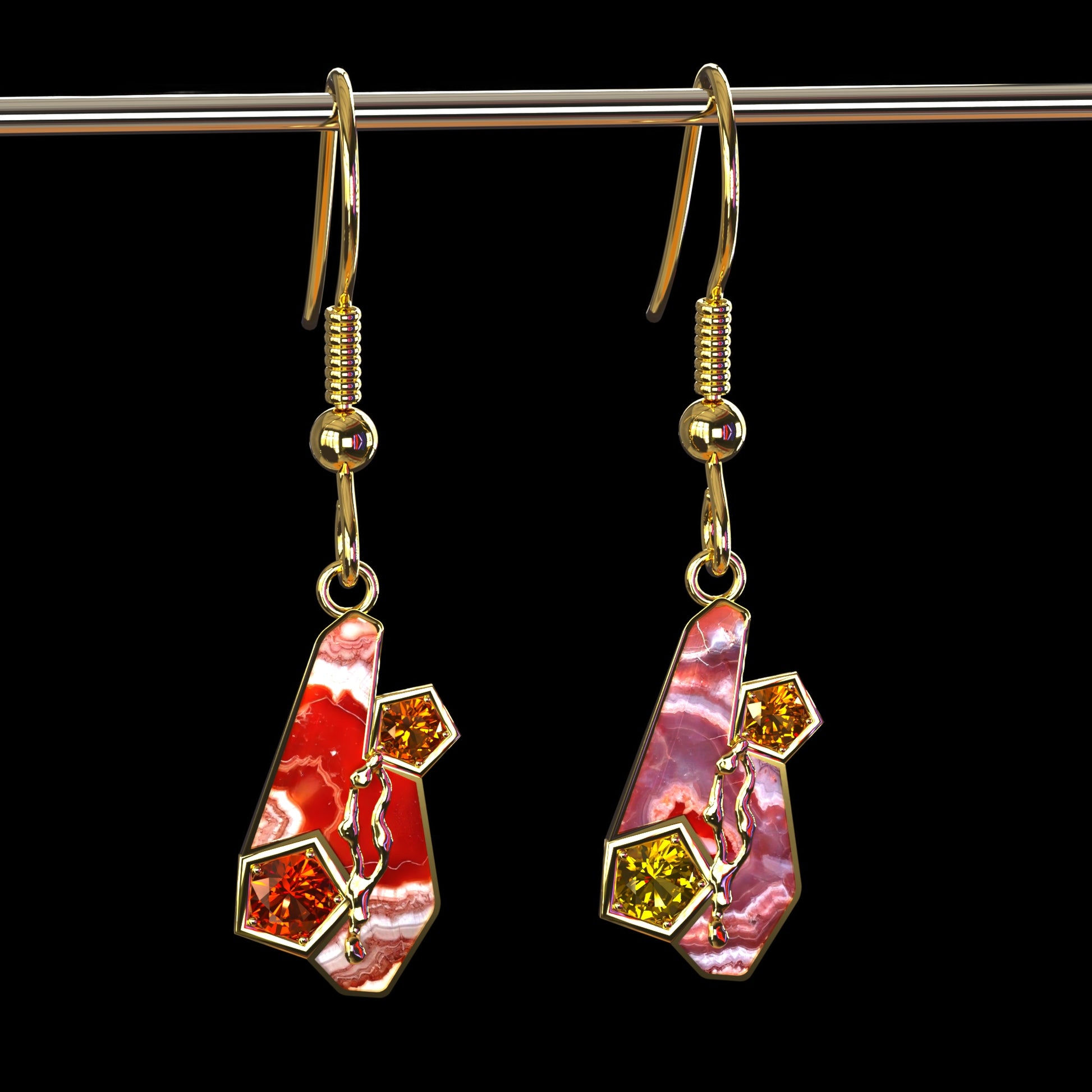 DAZ3D gemstone jewelry for Genesis 8 and 9 female characters Honeycomb Gem Earrings Set one