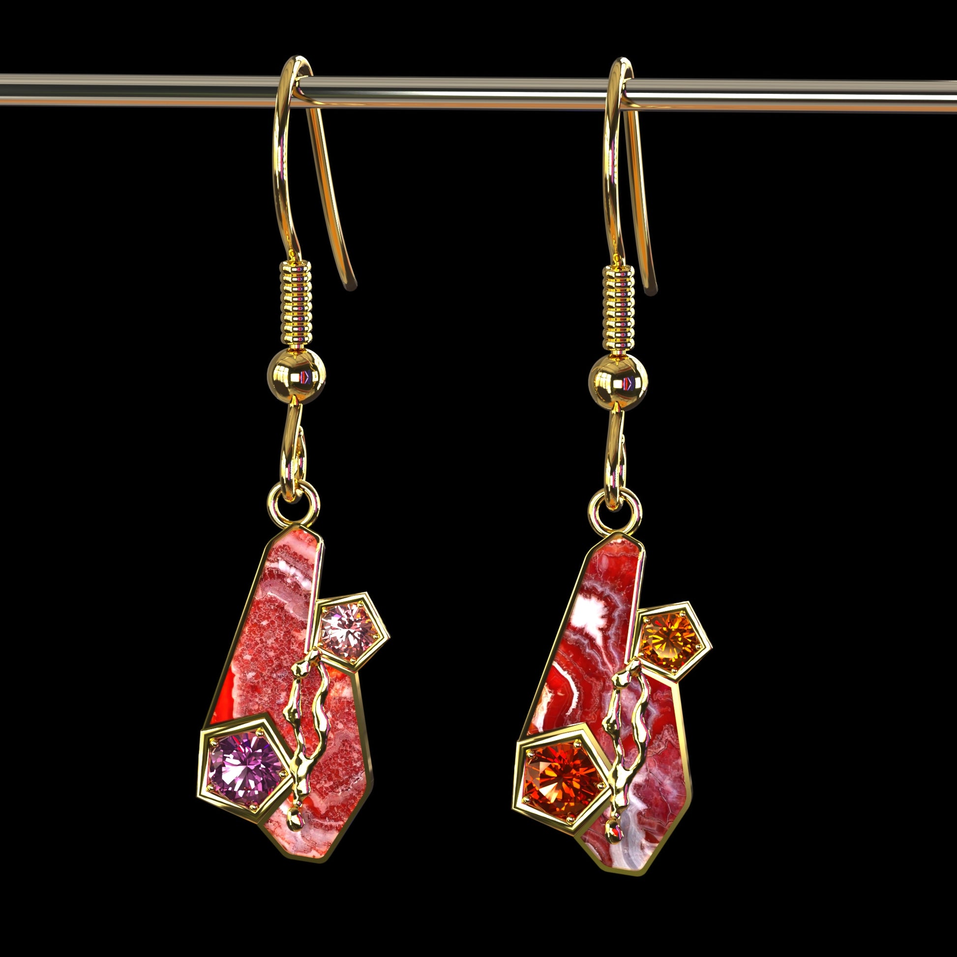 DAZ3D gemstone jewelry for Genesis 8 and 9 female characters Honeycomb Gem Earrings Set Two
