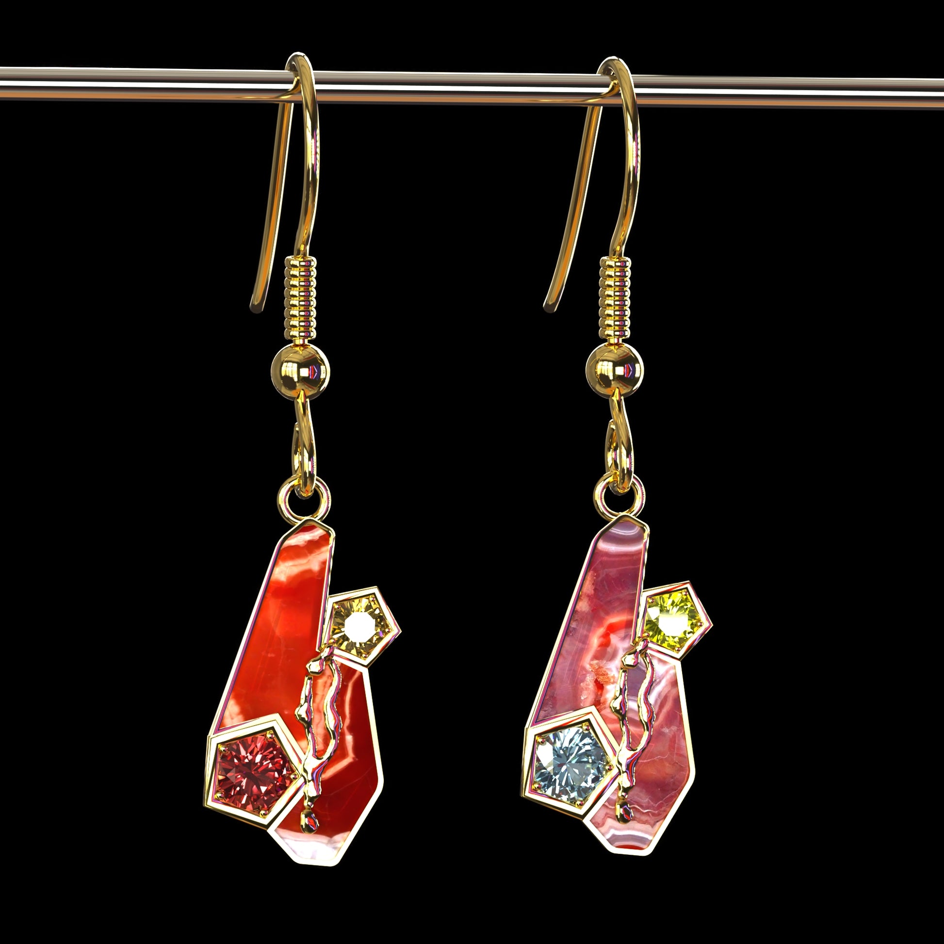 DAZ3D gemstone jewelry for Genesis 8 and 9 female characters Honeycomb Gem Earrings Set Three