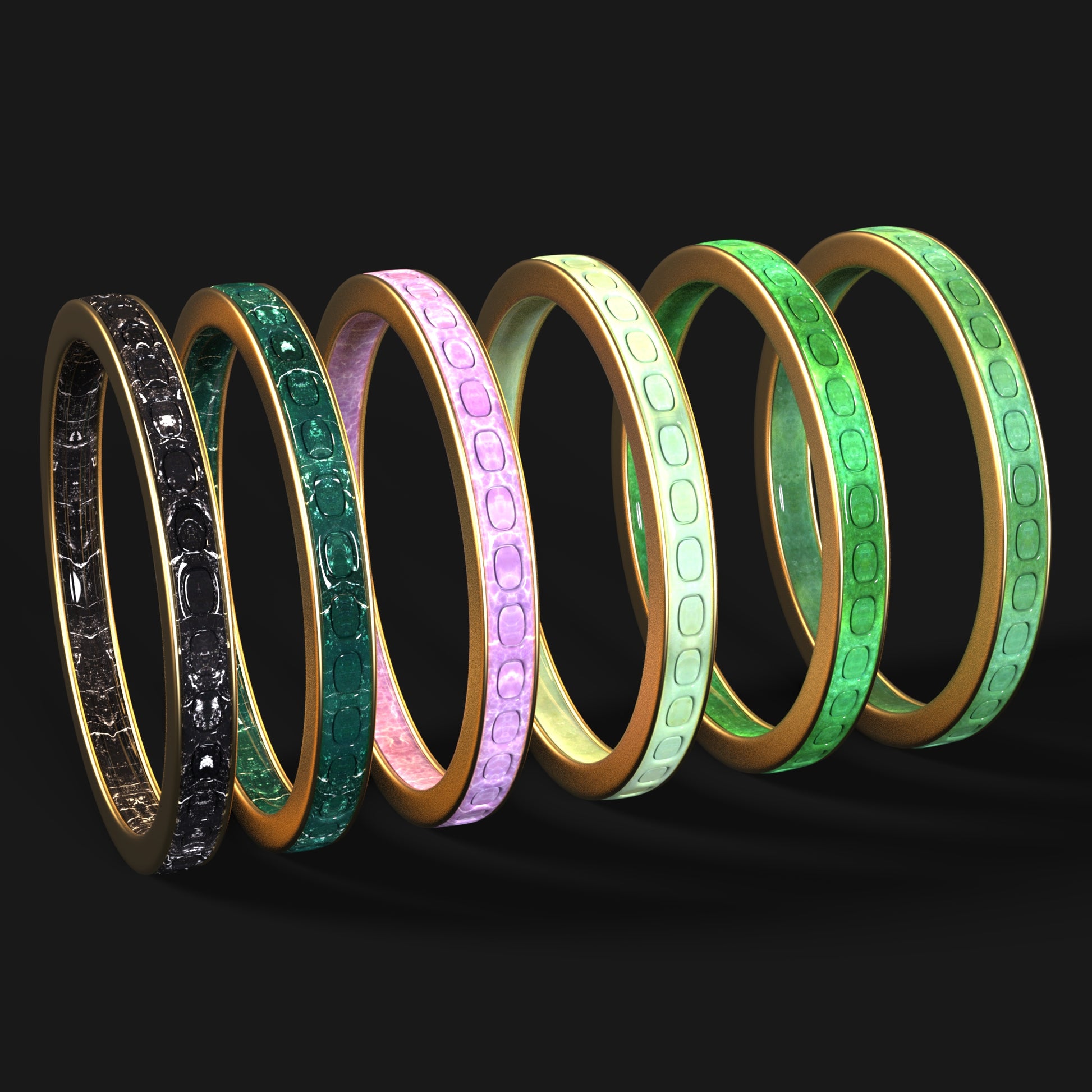 DAZ3D gemstone jewelry for Genesis 8 and 9 female characters Jungle Jade Bangles Multi