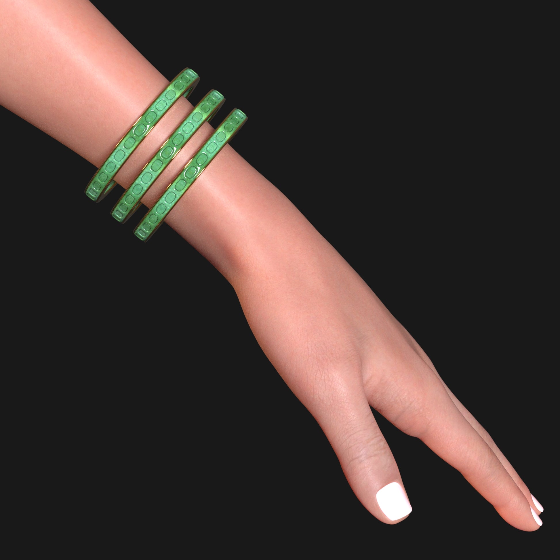 DAZ3D gemstone jewelry for Genesis 8 and 9 female characters Jungle Jade Bangles Wearable