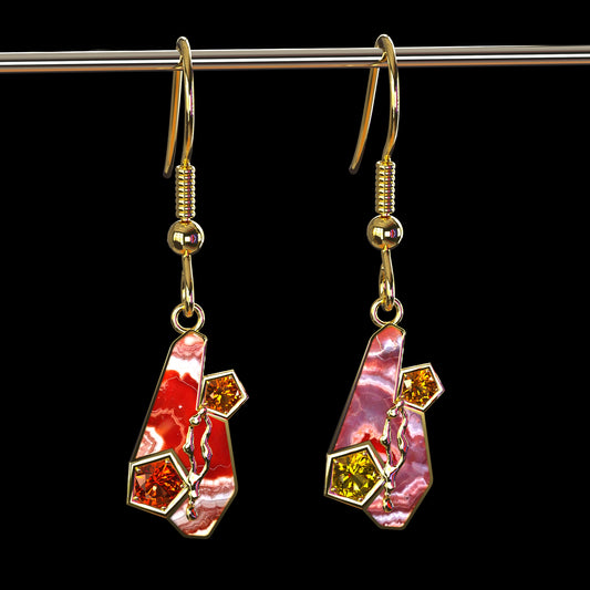 DAZ3D gemstone jewelry for Genesis 8 and 9 female characters Honeycomb Gem Earrings Set one
