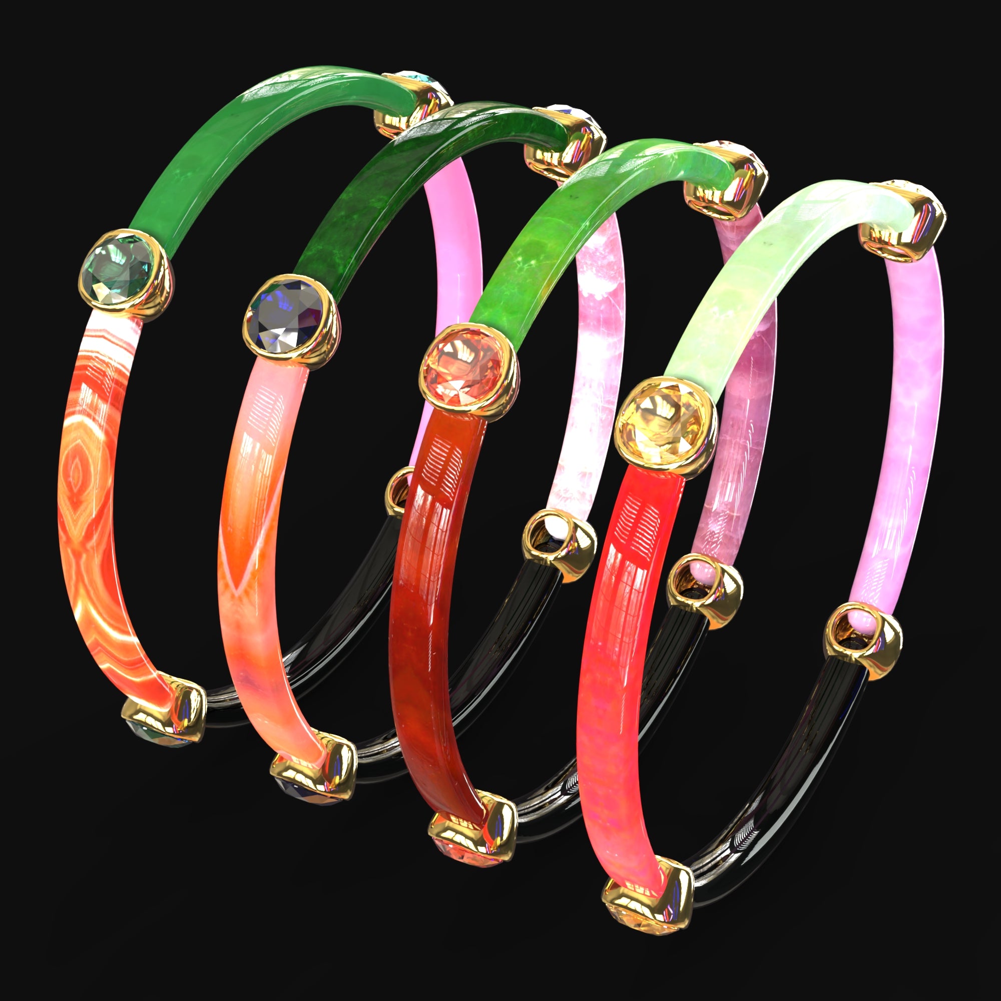 DAZ3D gemstone jewelry for Genesis 8 and 9 female characters Alchemists Circle Bangles Multi